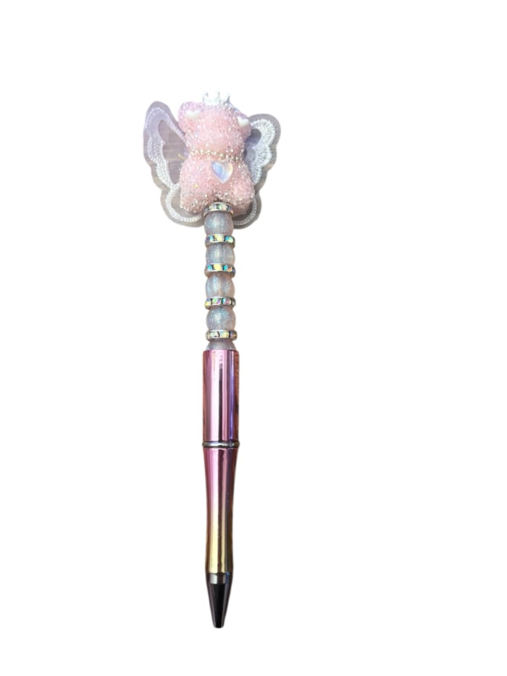 Whimsical Pink Teddy Bear Butterfly Pen Handmade By AB INKS HANDMADE EXPRESSIONS